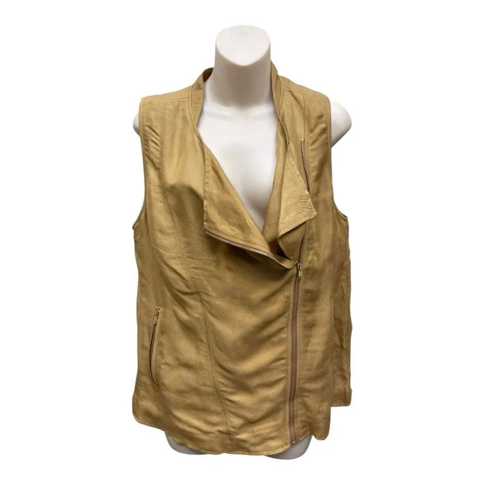 Club Monaco Vest Women's Small Tan Mustard Yellow Sleeveless Jacket Linen
